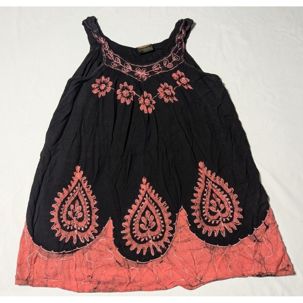 RIMA BEACHWORLD Women One Size Fits All Black Embroidered Viscose Short Sundress